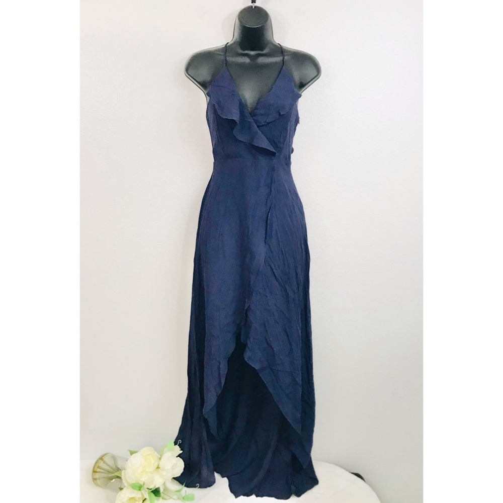 Dee Elly Faux Wrap & Ruffle Hi-Low Beach Dress, XS - Navy